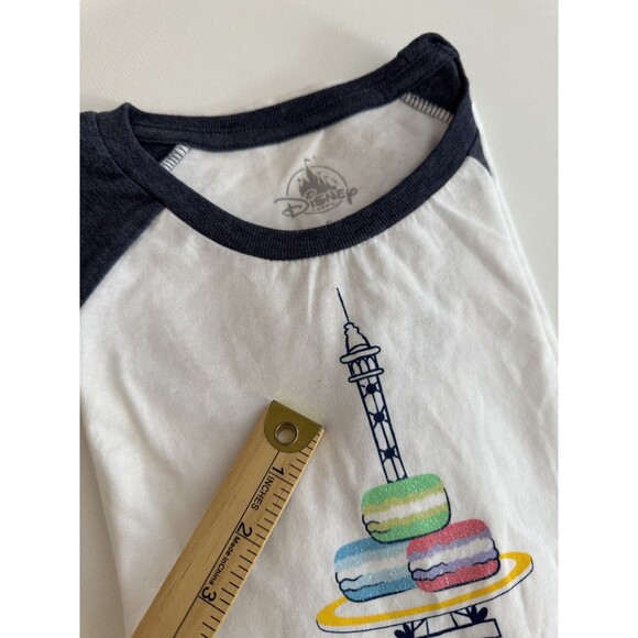 Disney Epcot France Macaron Eiffel Tower Raglan T Shirt White Grey Gray SZ S NWT - Picture 7 of 7